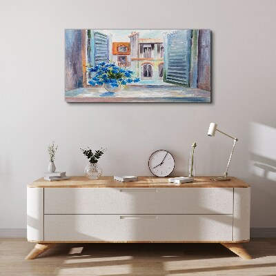 Tablou canvas Flori lângă fereastra deschisă