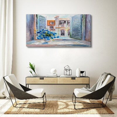Tablou canvas Flori lângă fereastra deschisă