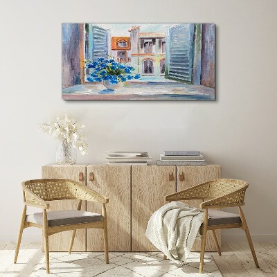 Tablou canvas Flori lângă fereastra deschisă