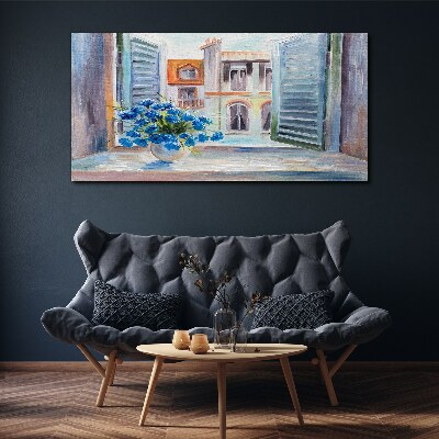 Tablou canvas Flori lângă fereastra deschisă