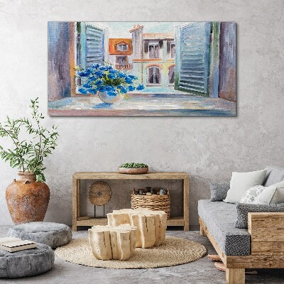 Tablou canvas Flori lângă fereastra deschisă