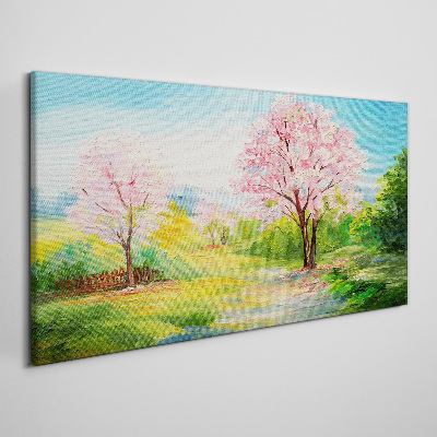 Tablou canvas Copaci de primăvară în floare roz