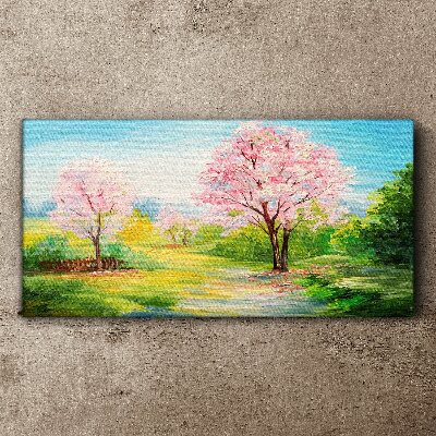 Tablou canvas Copaci de primăvară în floare roz