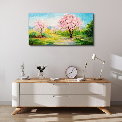 Tablou canvas Copaci de primăvară în floare roz