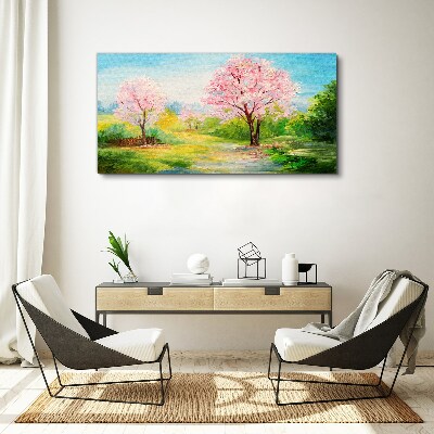 Tablou canvas Copaci de primăvară în floare roz