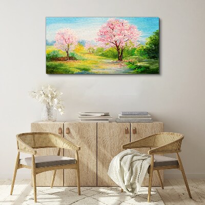 Tablou canvas Copaci de primăvară în floare roz