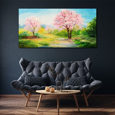 Tablou canvas Copaci de primăvară în floare roz