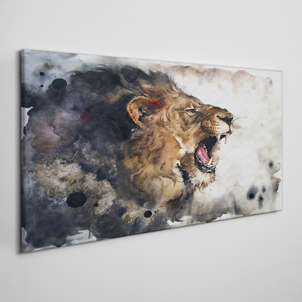 Tablou canvas Leu furios în acuarelă