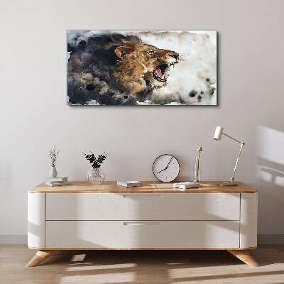 Tablou canvas Leu furios în acuarelă