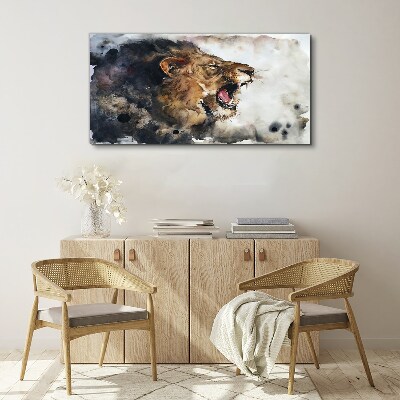 Tablou canvas Leu furios în acuarelă
