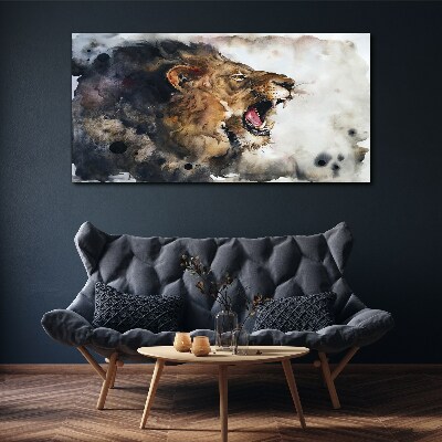 Tablou canvas Leu furios în acuarelă