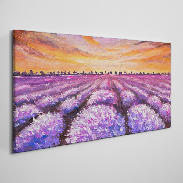 Tablou pe panza Câmpuri de lavandă violet la apus