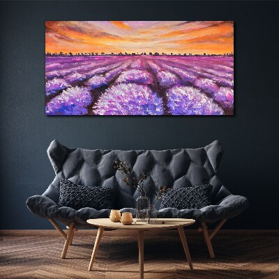 Tablou pe panza Câmpuri de lavandă violet la apus