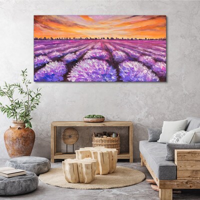 Tablou pe panza Câmpuri de lavandă violet la apus