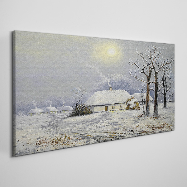Tablou canvas Peisaj de iarnă cu o casă