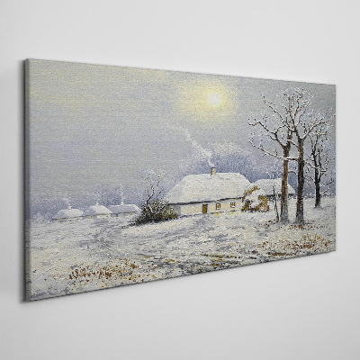 Tablou canvas Peisaj de iarnă cu o casă