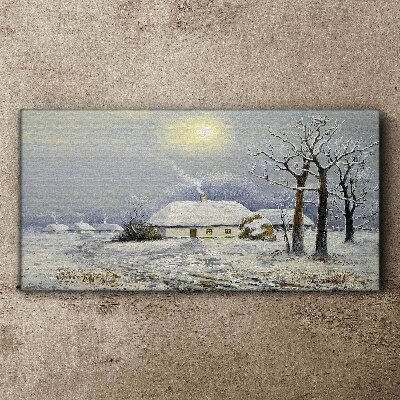 Tablou canvas Peisaj de iarnă cu o casă