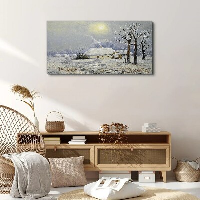Tablou canvas Peisaj de iarnă cu o casă