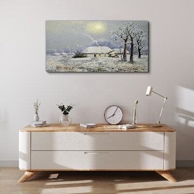 Tablou canvas Peisaj de iarnă cu o casă