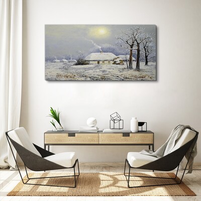 Tablou canvas Peisaj de iarnă cu o casă
