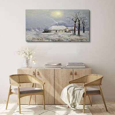Tablou canvas Peisaj de iarnă cu o casă