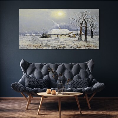 Tablou canvas Peisaj de iarnă cu o casă