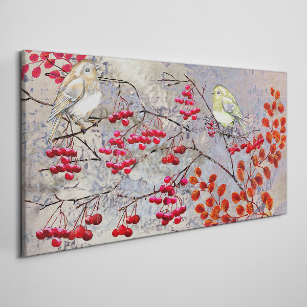 Tablou canvas Păsări pe o ramură cu fructe