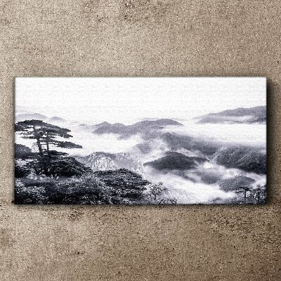 Tablou canvas ceață pădure munți