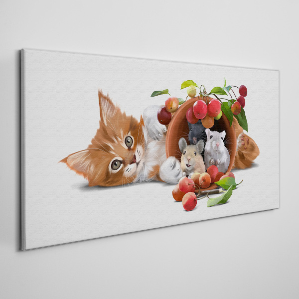 Tablou canvas Pisica cu soareci si fructe