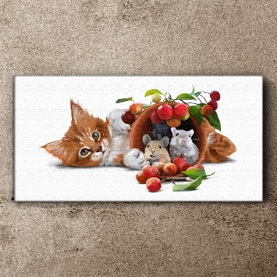 Tablou canvas Pisica cu soareci si fructe