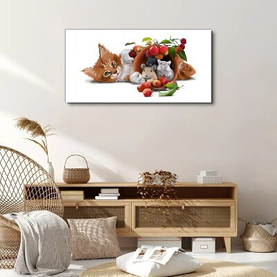 Tablou canvas Pisica cu soareci si fructe