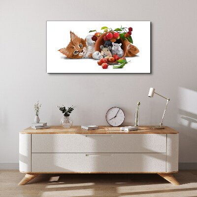 Tablou canvas Obraz Sticla animale pisica sobolani fructe