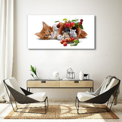 Tablou canvas Pisica cu soareci si fructe