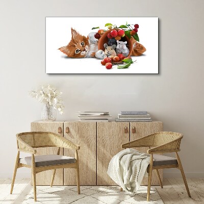 Tablou canvas Pisica cu soareci si fructe