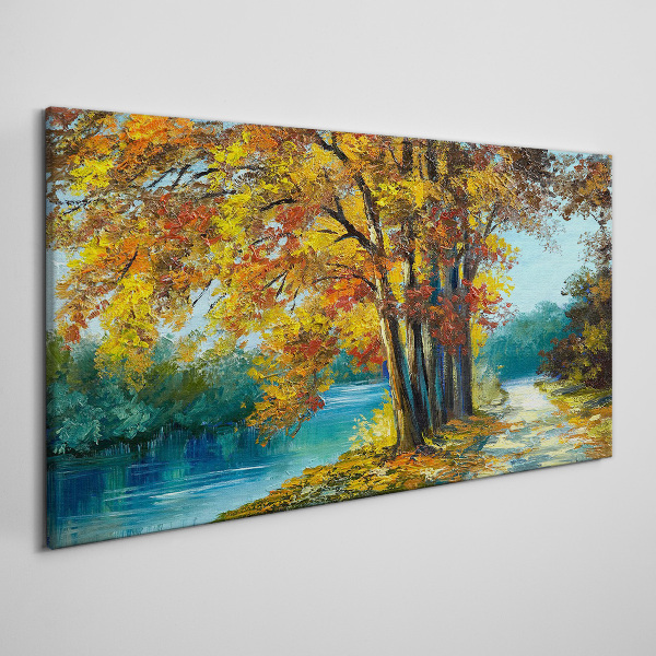 Tablou canvas Aleea de toamnă lângă râu