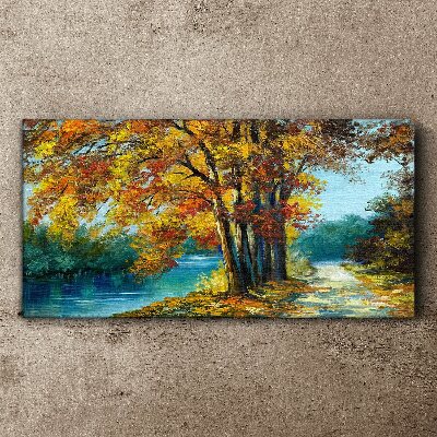 Tablou canvas Aleea de toamnă lângă râu