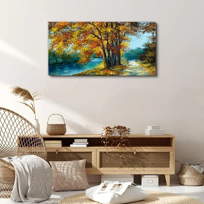 Tablou canvas Aleea de toamnă lângă râu