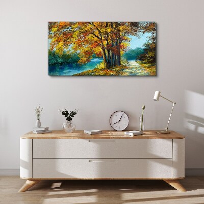 Tablou canvas Aleea de toamnă lângă râu