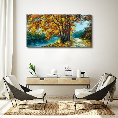 Tablou canvas Aleea de toamnă lângă râu