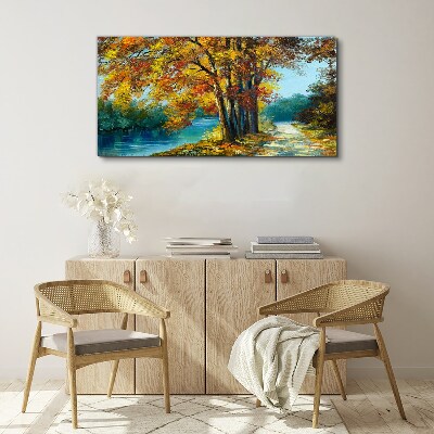 Tablou canvas Aleea de toamnă lângă râu