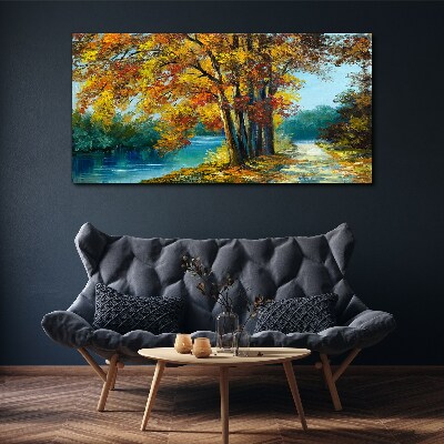 Tablou canvas Aleea de toamnă lângă râu