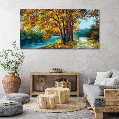 Tablou canvas Aleea de toamnă lângă râu