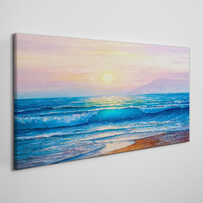 Tablou canvas coasta valuri soare cer