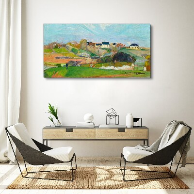 Tablou canvas Peisaj cu case și o persoană
