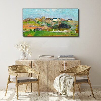 Tablou canvas Peisaj cu case și o persoană