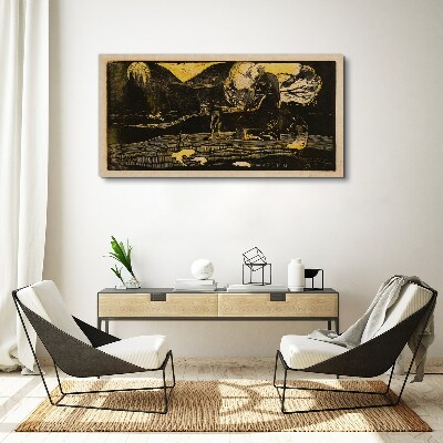 Tablou canvas Peisaje aurii și figuri misterioase