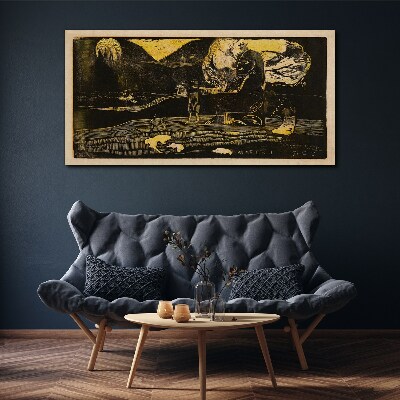 Tablou canvas Peisaje aurii și figuri misterioase