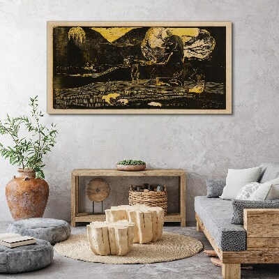 Tablou canvas Peisaje aurii și figuri misterioase
