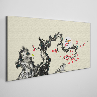 Tablou canvas Scenă de flori cu pasăre