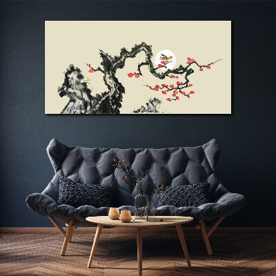 Tablou canvas Scenă de flori cu pasăre